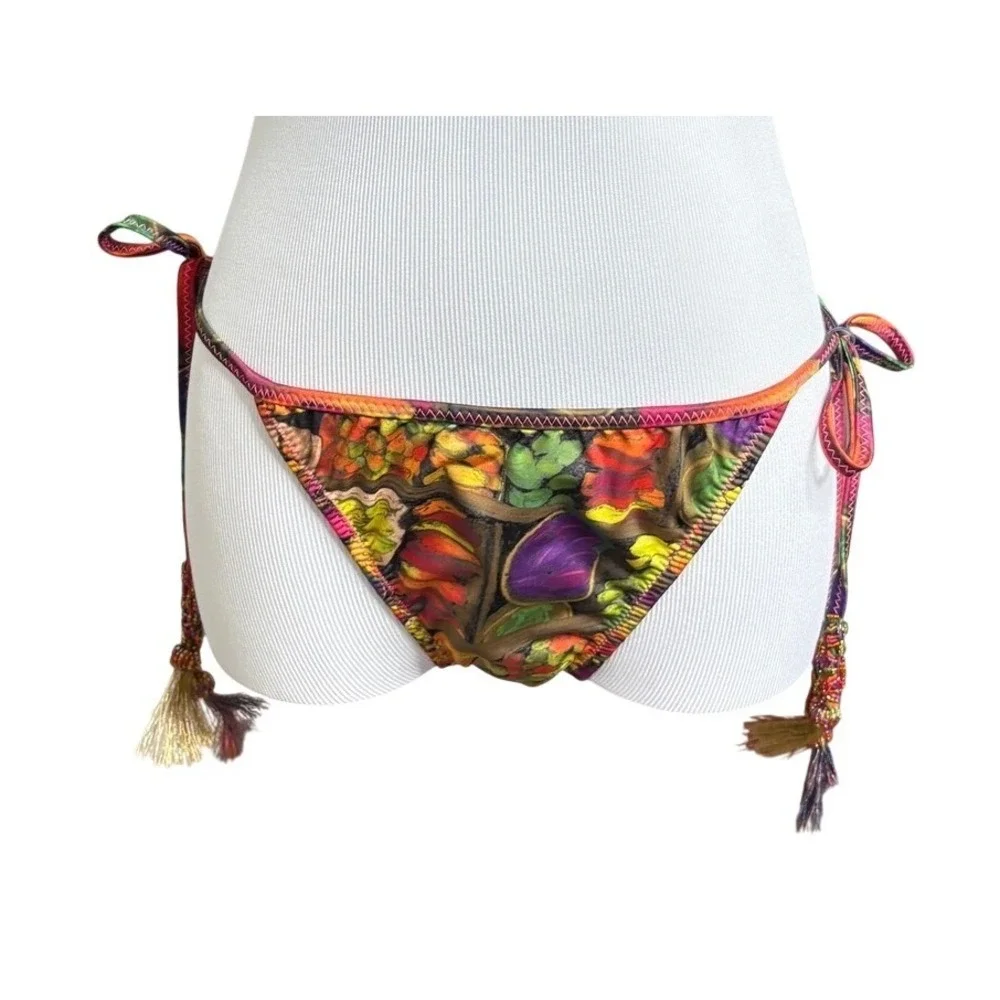 Agua Bendita Floating Market Vietnam Bikini Swim Bottom LARGE Beaded Tassels